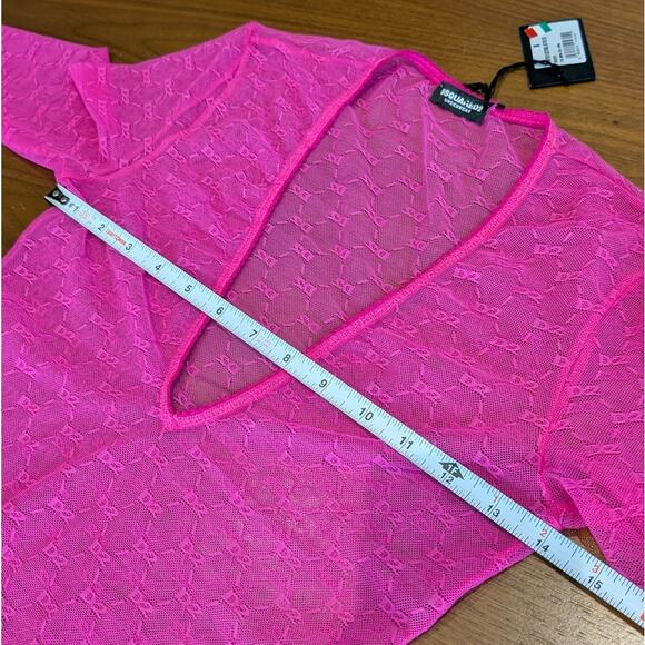 NWT Dsquared2 Pink All-Over Monogram Sheer Logo Long Sleeve Body, size S - Picture 5 of 6